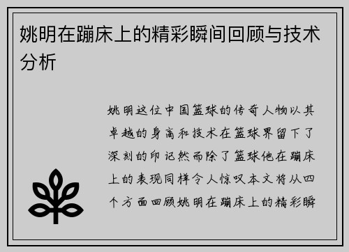 姚明在蹦床上的精彩瞬间回顾与技术分析