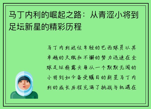 马丁内利的崛起之路：从青涩小将到足坛新星的精彩历程